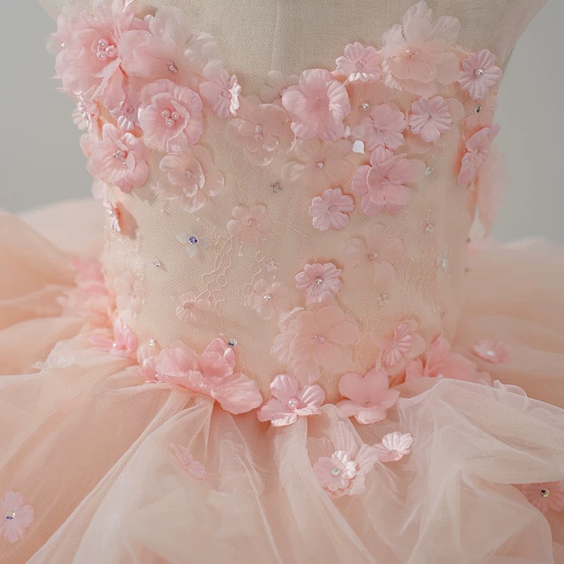 Luxury Pink Flower Girl Dress Tulle Short Pageant Dress for Little girls