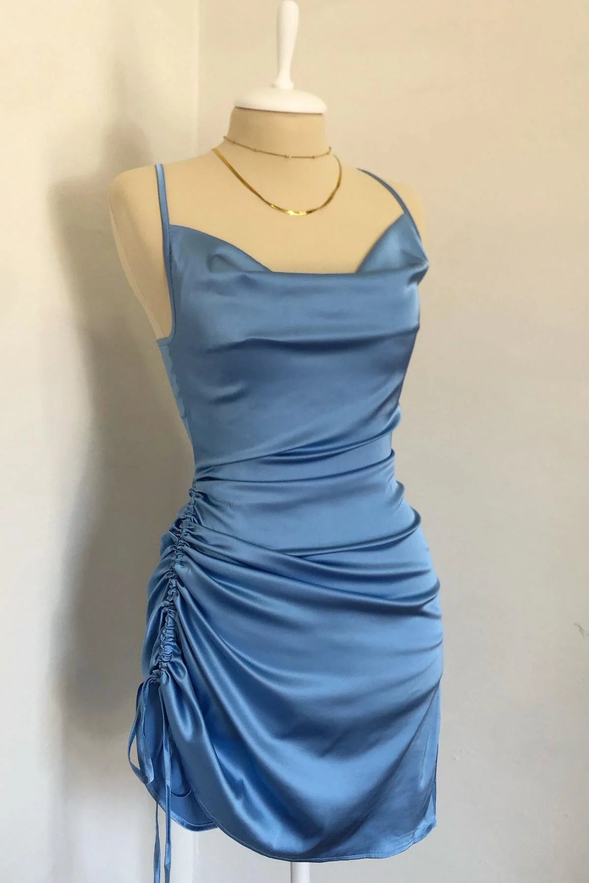 Mermaid Blue Tighted Homecoming Dress Spaghetti Strap Ruched Mychicdress