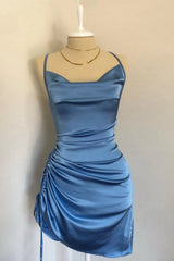 Mermaid Blue Tighted Homecoming Dress Spaghetti Strap Ruched Mychicdress