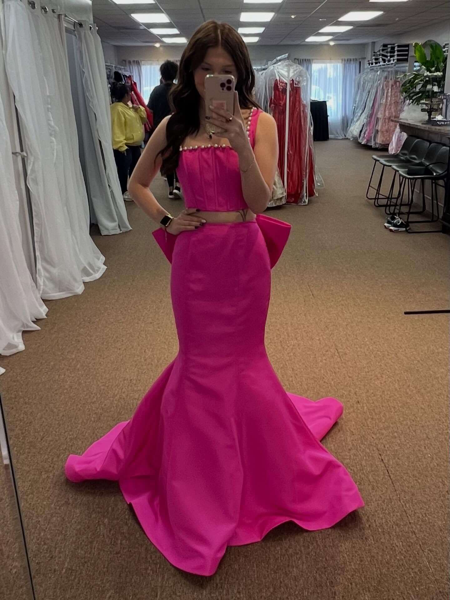 bright pink mermaid-style dress