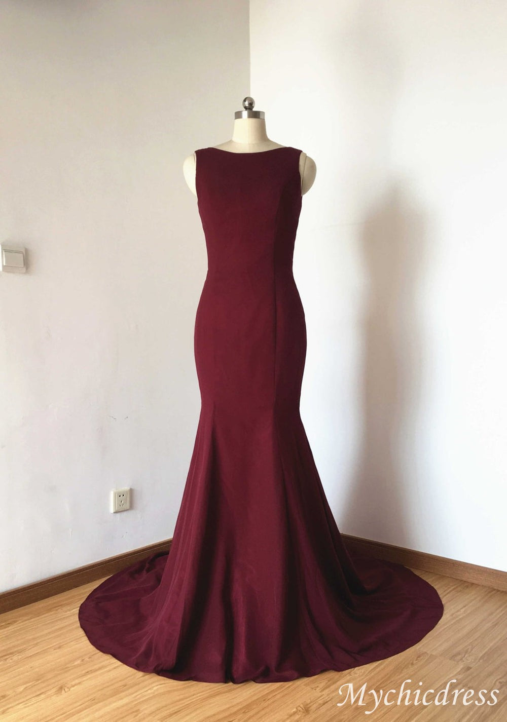 Mermaid Burgundy Satin Formal Dress for Wedding Guests UK
