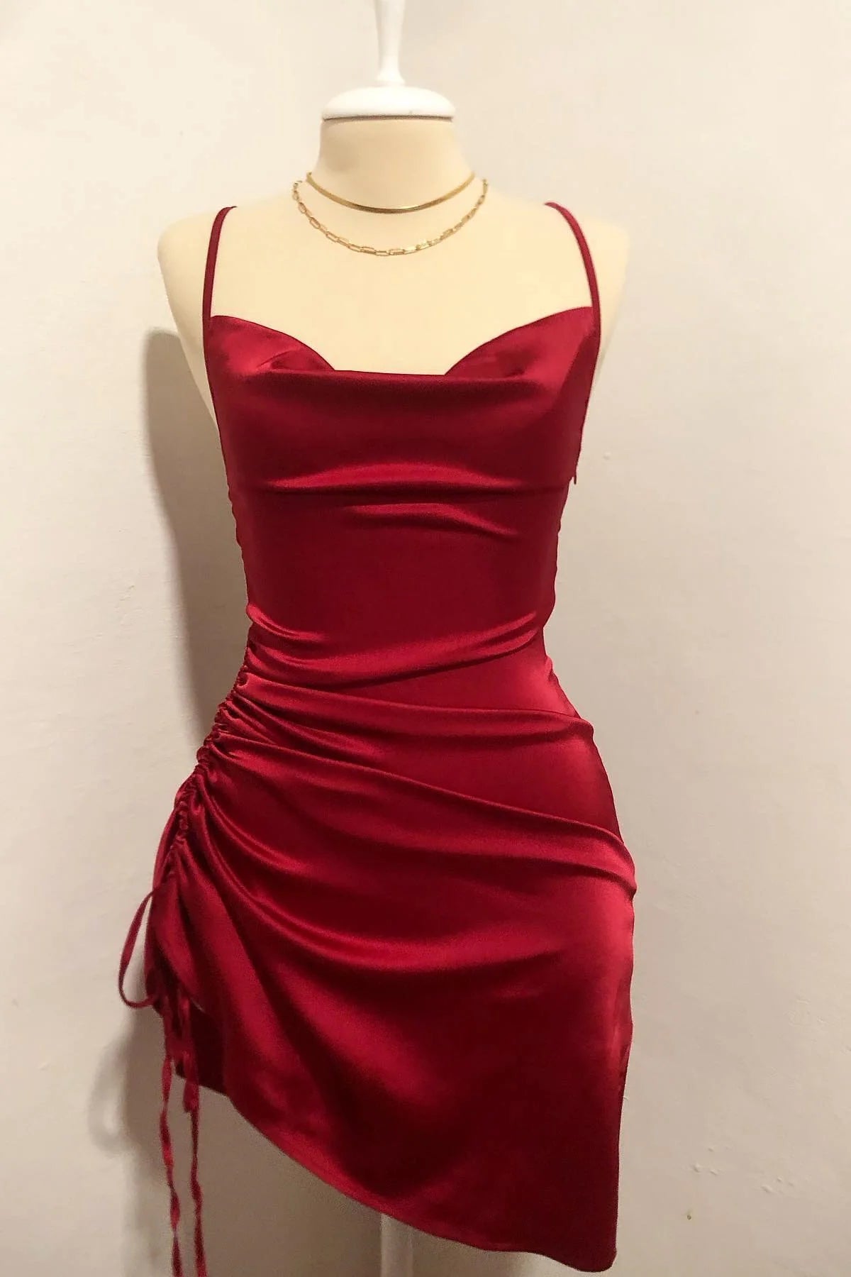 Mermaid red Tighted Homecoming Dress Spaghetti Strap Ruched Mychicdress
