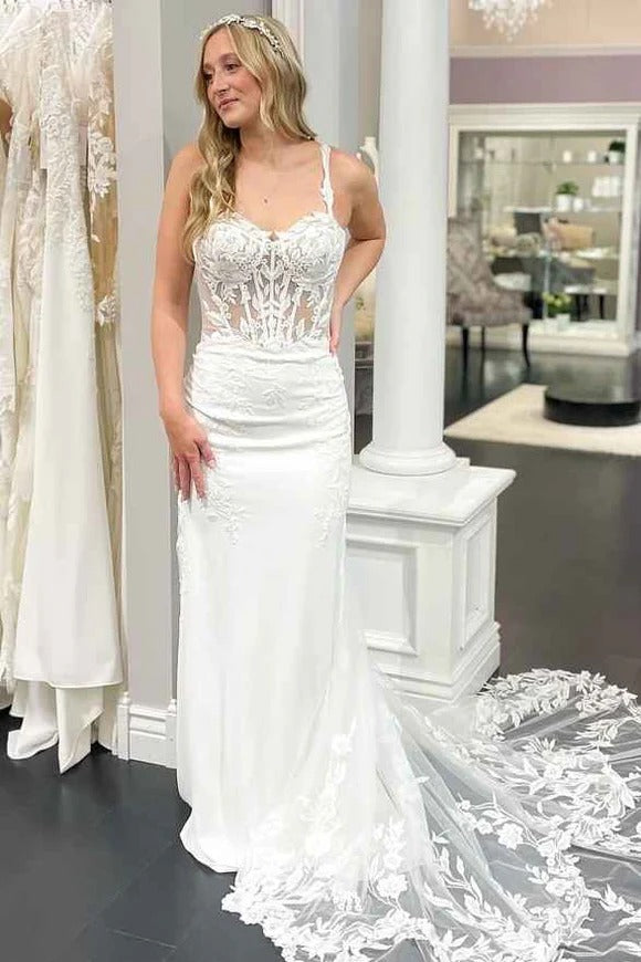 Mermaid White Lace Wedding Dress Sweetheart Court Train Mychicdress