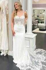 Mermaid White Lace Wedding Dress Sweetheart Court Train Mychicdress
