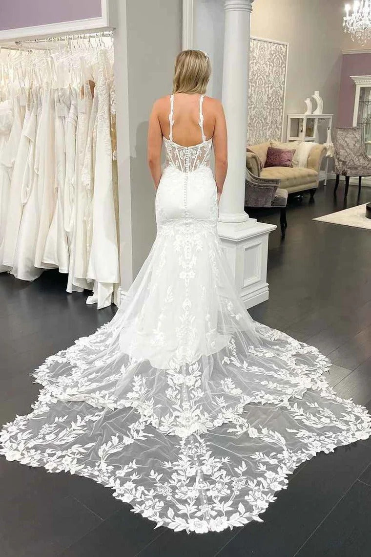 Mermaid White Lace Wedding Dress Sweetheart Court Train Mychicdress
