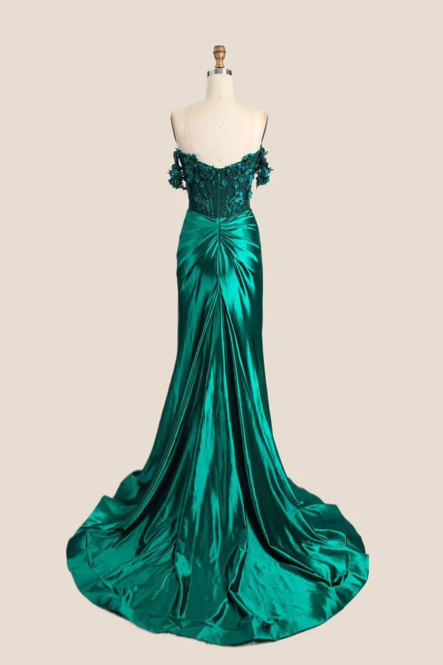 green Corset Prom Dress Satin Off the Shoulder Mermaid Mychicdress