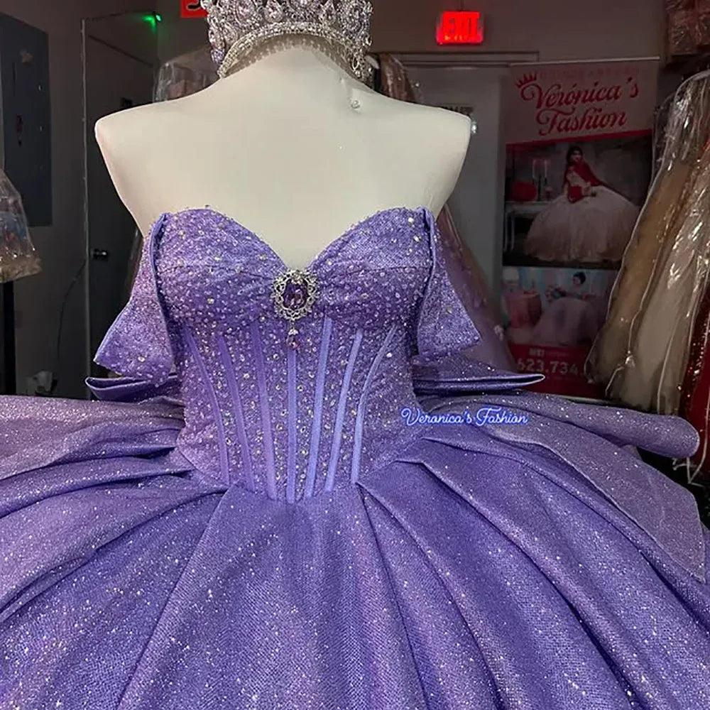 Mexican lavender Quinceanera Dress Princess Ball Gown Glitter 16 Dress Mychicdress