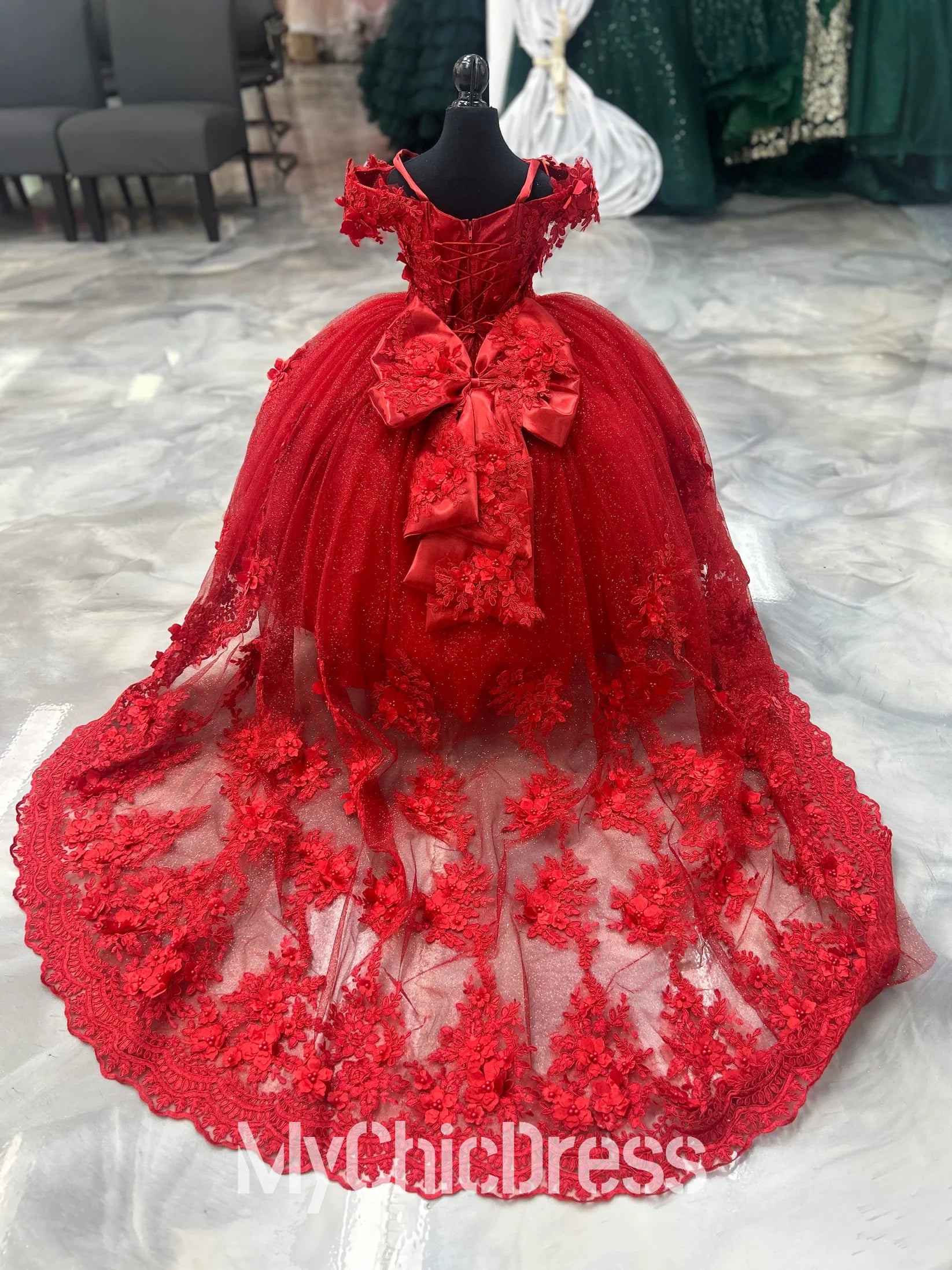 Mini Quinceanera Dress Red Lace Appliques for Little Princess Mychicdress