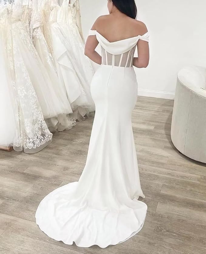 Minimalist Summer Beach Wedding Dress Corset Off the Shoulder