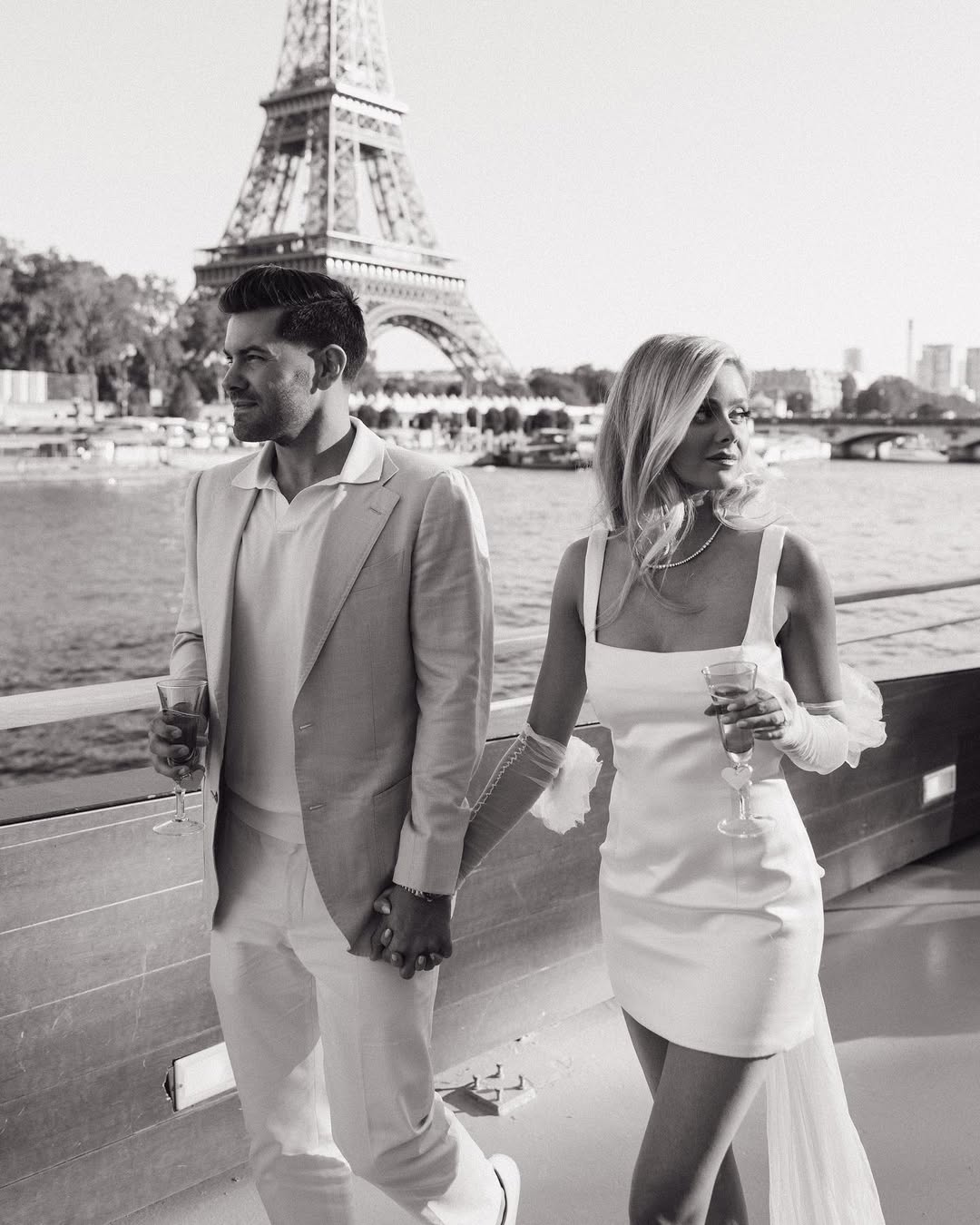 Modern Short Wedding Dress White Satin Square Neck with Sash Back Mychicdress