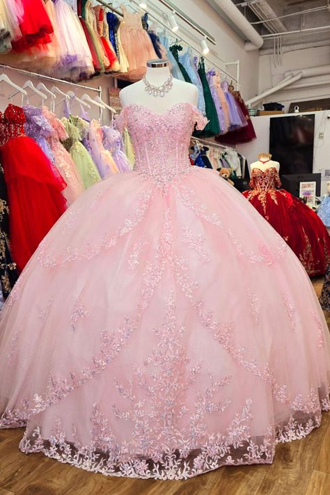 Multi-tiered Baby Pink Quinceanera Sweet 15 Dress with Rhinestones
