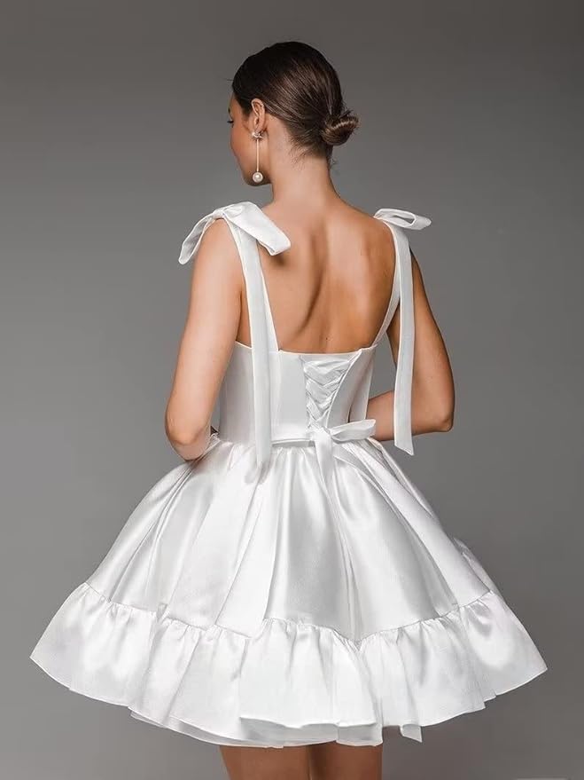 MyChic Short White Sweet 16 Birthday Outfits A line Satin Homecoming Dress