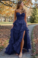 2025 Hot Pink Corset Long Prom Dresses Ruffle Querida Renda Chiffon