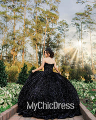 New Black Sweet 16 Dress Sparkly Sequin Quinceanrea Dresses Ball Gown