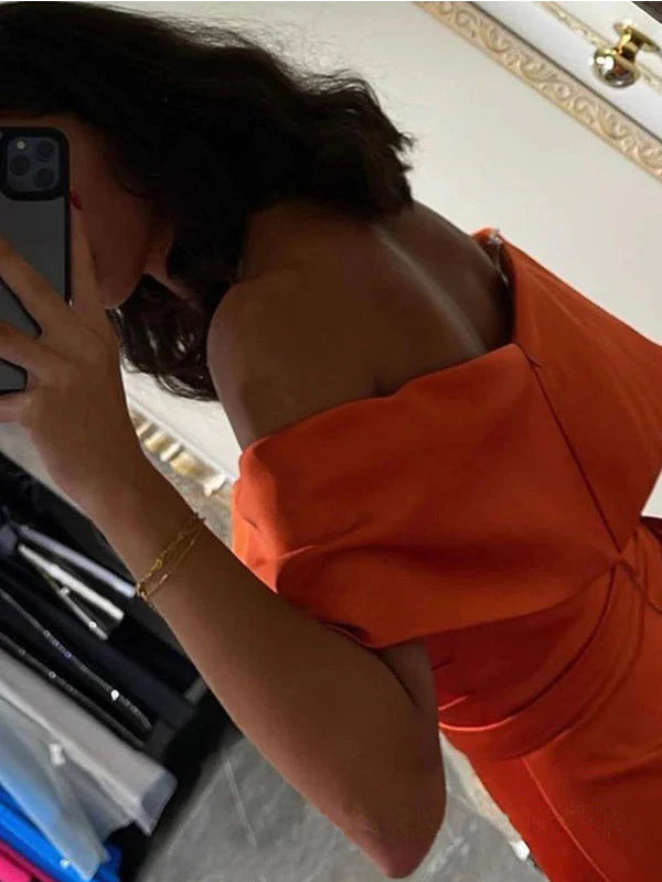 Off Shoulder Burnt Orange Formal Dress Maxi Wedding Guest Dress Mychicdress