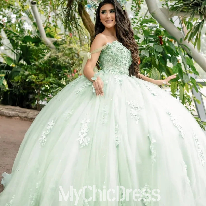 Off Shoulder Lace Sage Green Quinceanera Dress Near Me Mychicdress