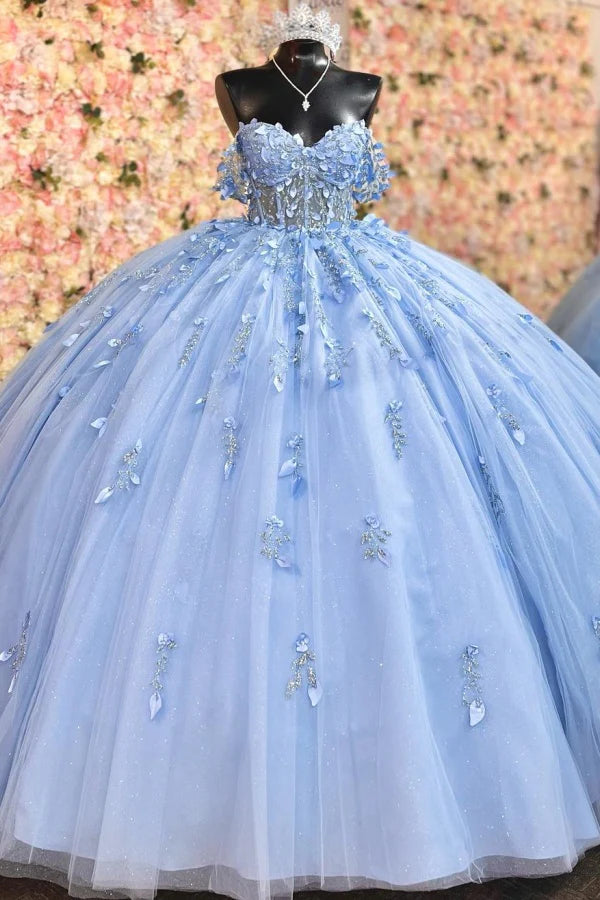 Off Shoulder Quinceanera Dress Blue Birthday Party Dress for Sweet 16 Mychicdress