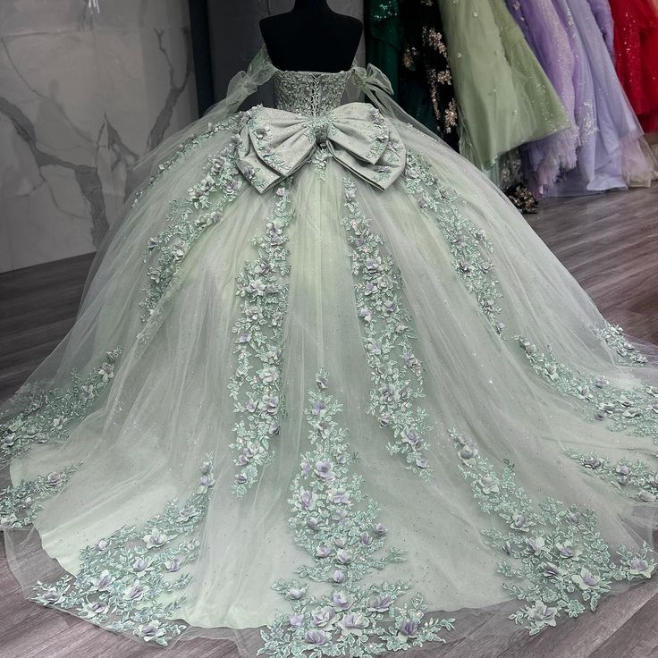 Off Shoulder Quinceañera Dress Sage Green for Sweet 16  Birthday Party Dress Mychicdress