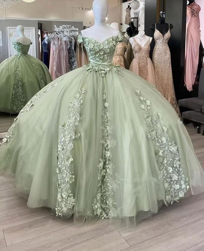 Off Shoulders green Vestido De 15 Anos 15 Xv Dress with Lace Appliques