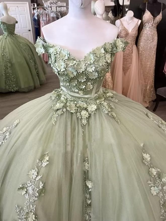 Off Shoulders green Vestido De 15 Anos 15 Xv Dress with Lace Appliques