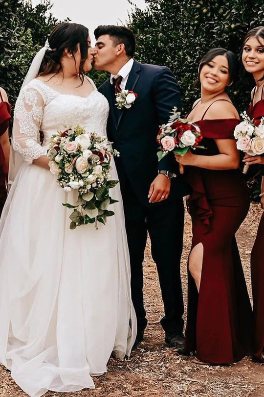 Off the Shoulder Mermaid Burgundy Bridesmaid Dress Cold Shoulder Mychicdress