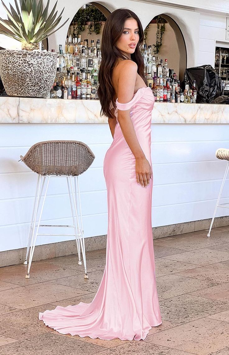 Off The Shoulder Satin Pink Evening Dress UK Floor length Mermaid Mychicdress