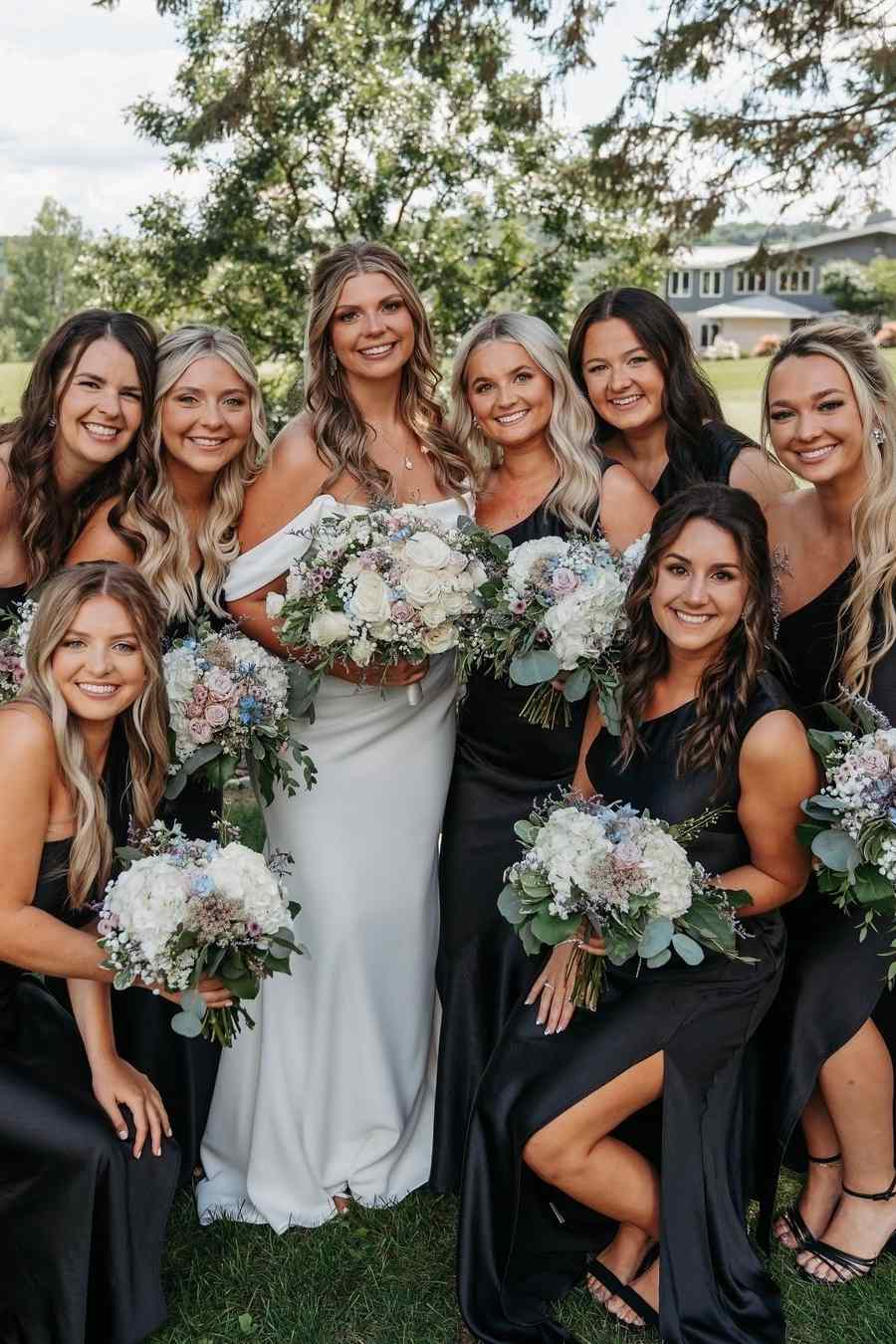 One Shoulder Bridesmaid Dress Black Satin Pleats Long Guest Dress with Slit Mychicdress