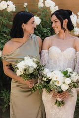 One-Shoulder sage Bridesmaid Dress Mermaid Satin Maxi Dress Mychicdress