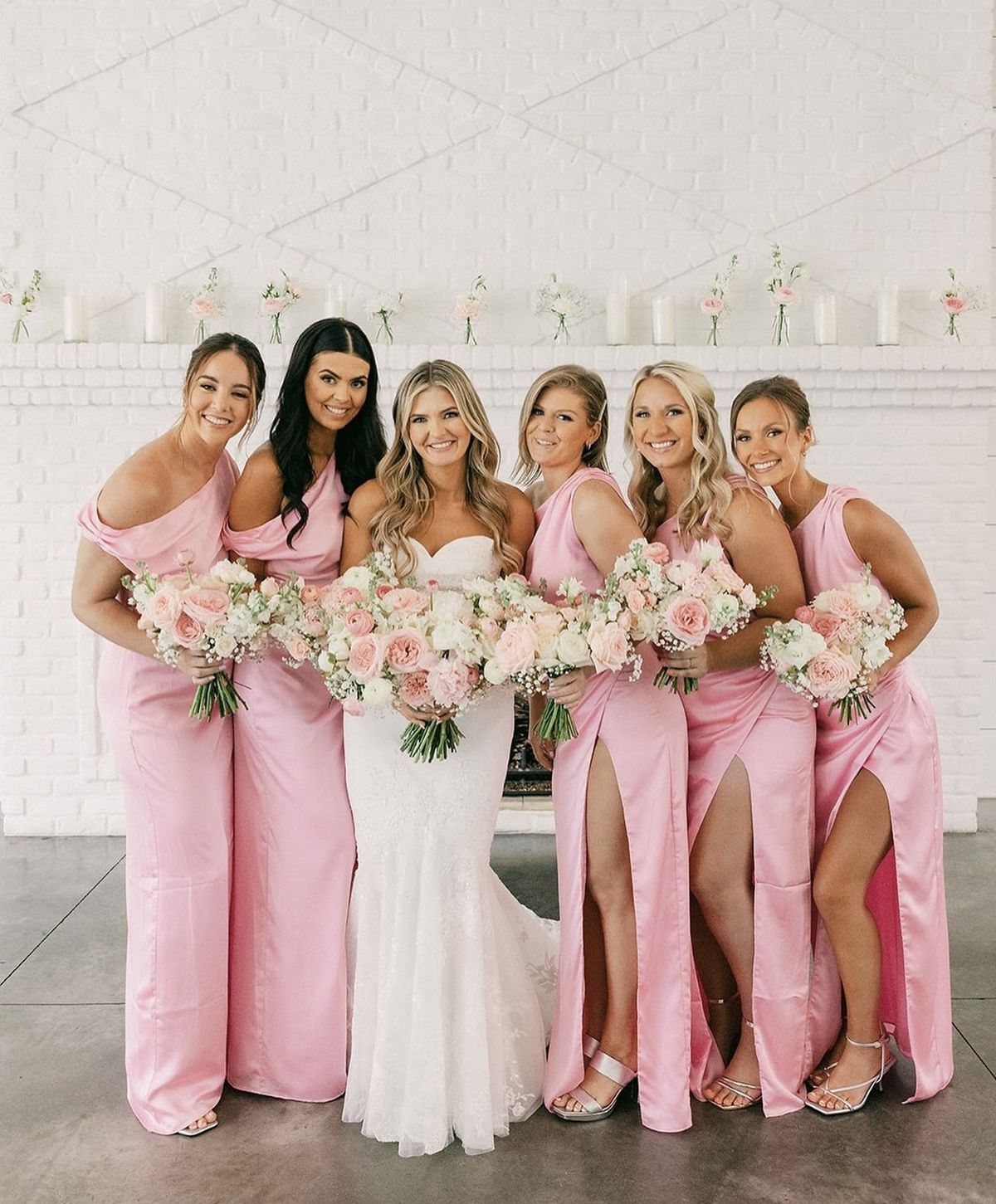 One-Shoulder Hot pink Bridesmaid Dress Mermaid Satin Maxi Dress Mychicdress