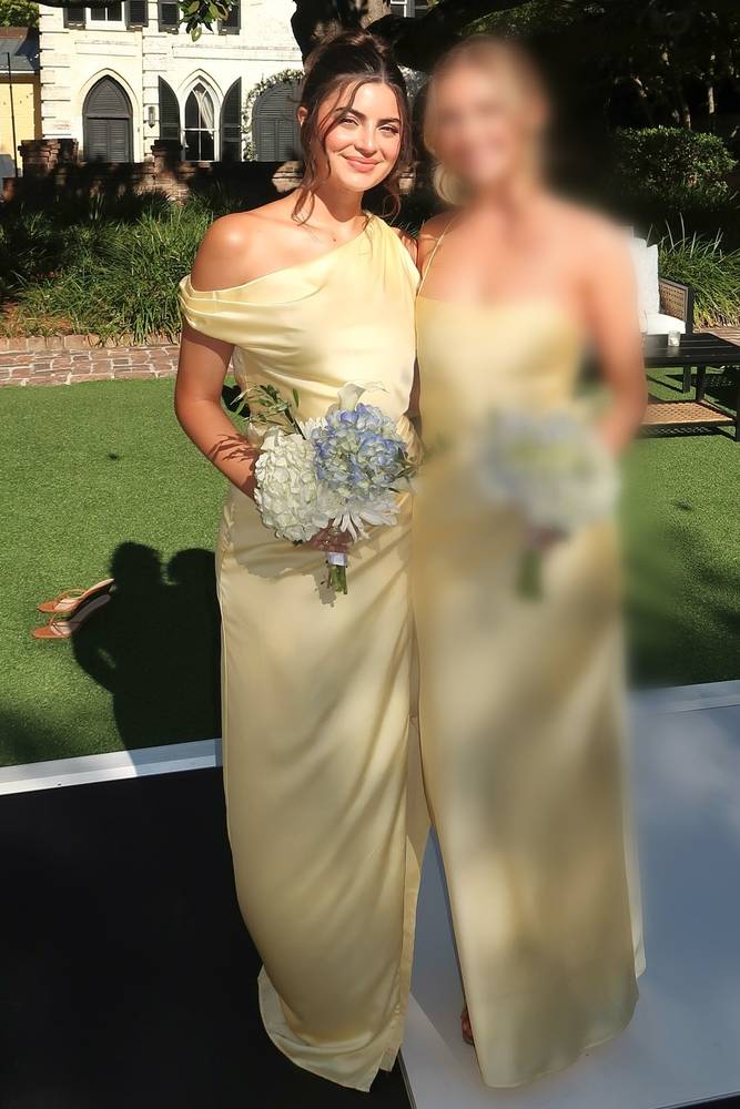 One-Shoulder Yellow Bridesmaid Dress Mermaid Satin Maxi Dress Mychicdress