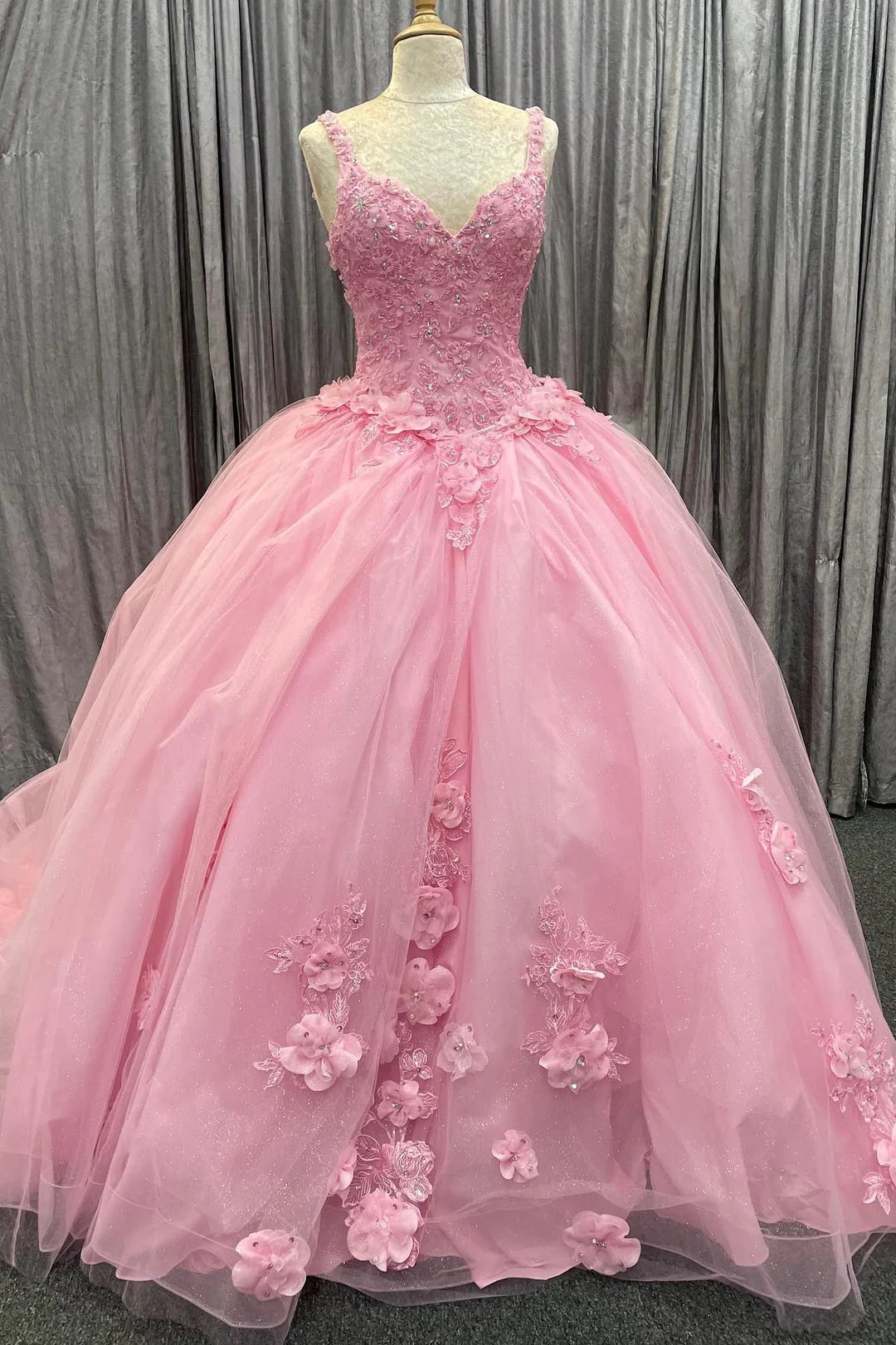 Pink Floral 2 in 1 Quinceanera Dresses Appliques Sweetheart Lace-Up Mychicdress