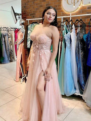 Floral Light Pink Lace Prom Dresses One Shoulder Evening Dress