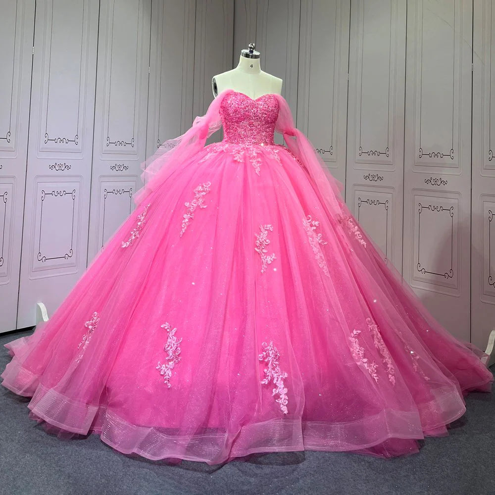  Hot Pink Quinceanera Dress Crystal Sleeveless with Beading Mychicdress