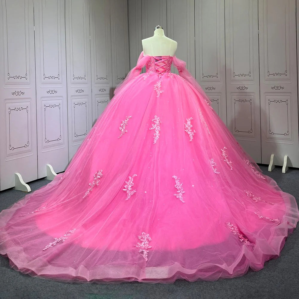  Hot Pink Quinceanera Sweet 15 Dress Crystal Sleeveless with Beading Mychicdress