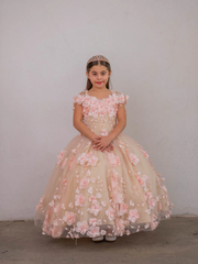 Cute Mini Quinceanera Dresses pink 3D Flowers Pageant Girl Dresses