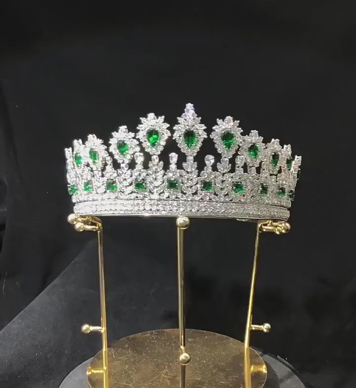 Crystals Emerald Green Quinceanera Crowns Rhinestone Wedding Crowns