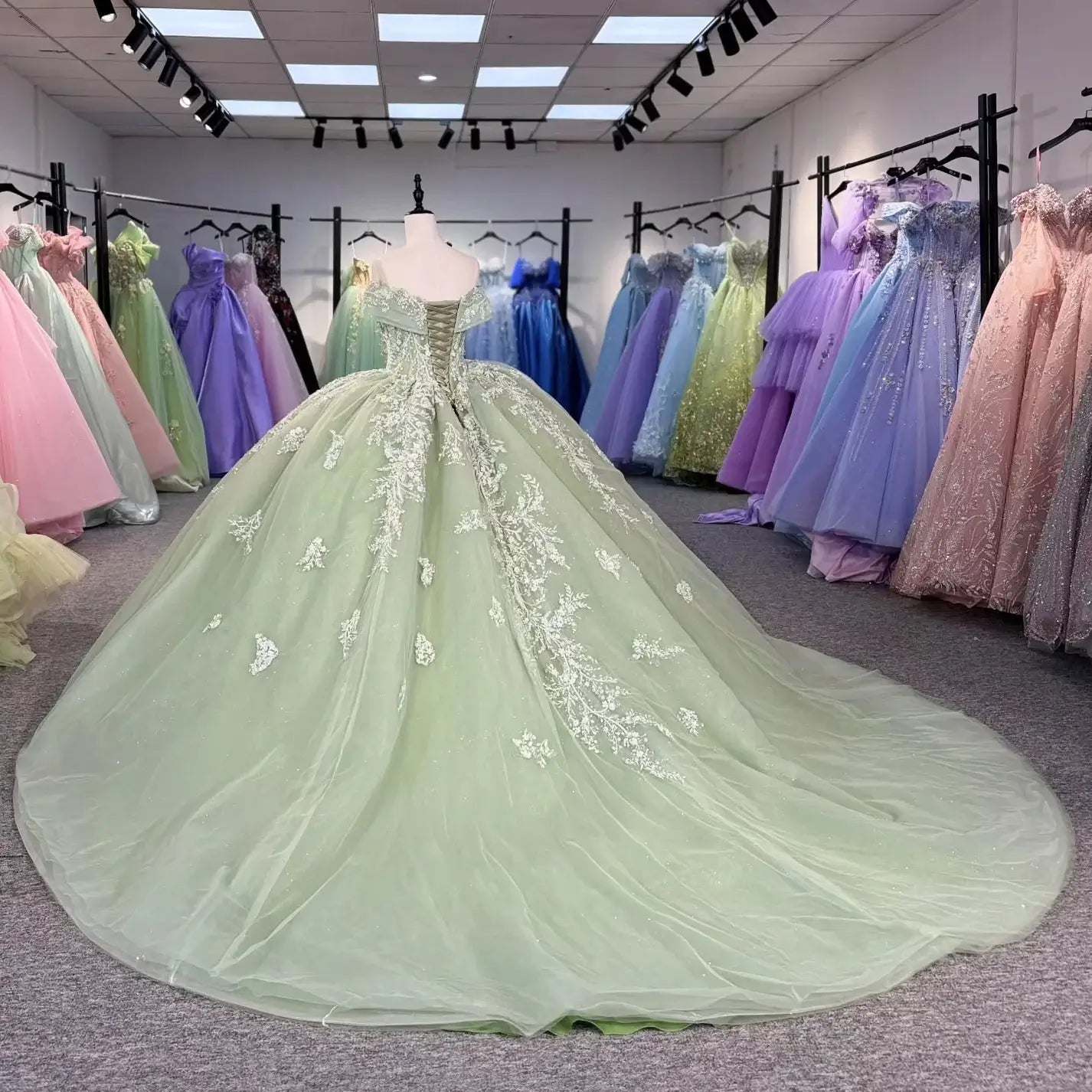 Princess BlingBling Sage Green Quinceanera Dresses Tulle Appliques