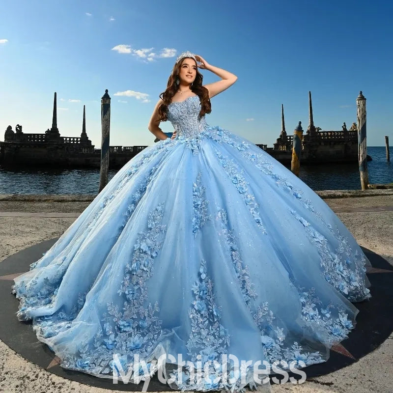 Princess Corset Blue Sweet 16 Vestido 15 De Anos Quinceanera Dress Mychicdress