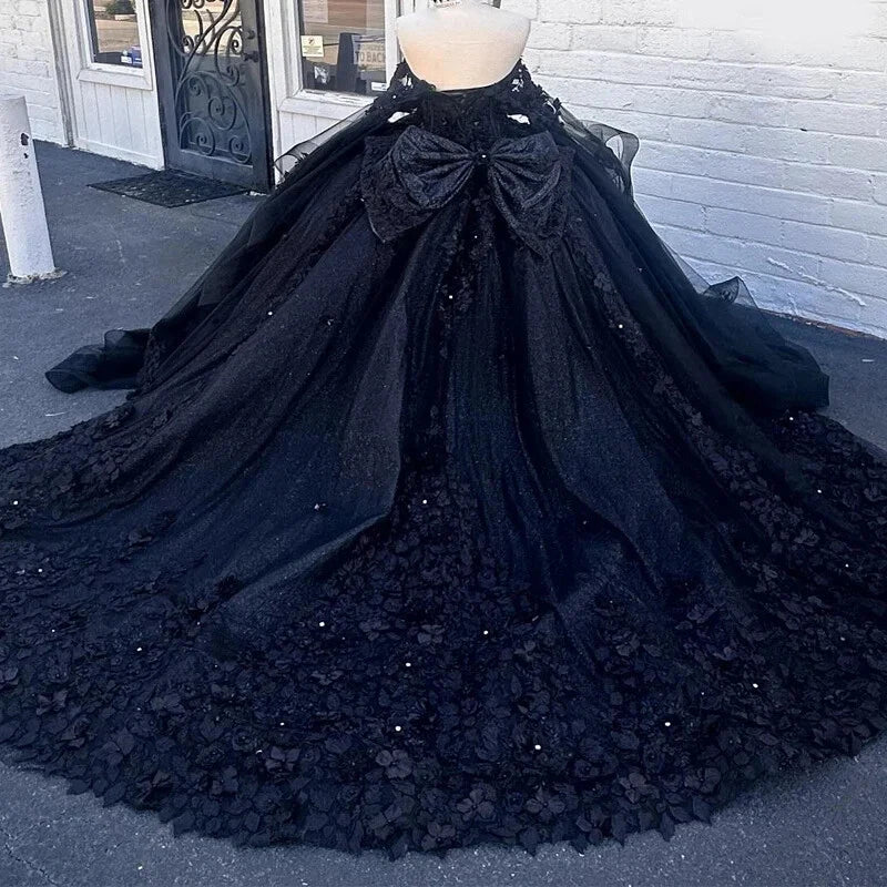 Princess Gothic Black Quinceanera Dresses For Sweet 16 Girls Mychicdress