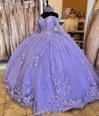 Mychicdress Long Sleeve Lavender Quinceanera Dresses Lace Beaded  Birthday 15 Dress