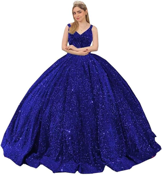 Princess Puffy roayl blue Sequin Quinceanera Dresses Mychicdress