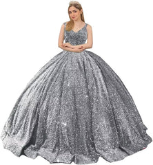 Princess Puffy silver Sequin Quinceanera Dresses Mychicdress