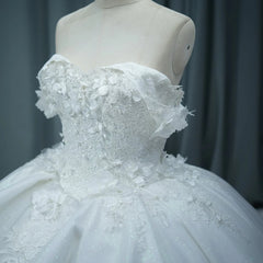 Princess White Lace Quinceanera Dress 3D Flowers Sweet 15 Dress
