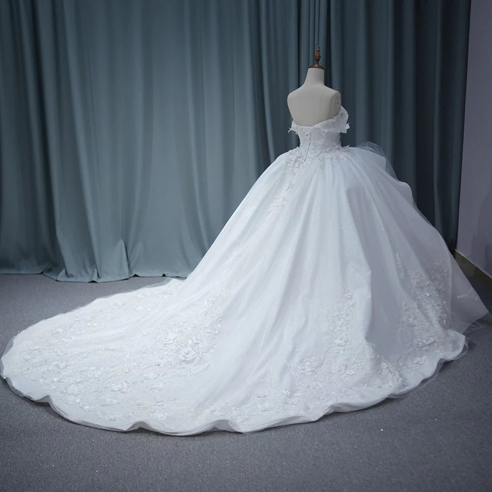 Princess White Lace Quinceanera Dress 3D Flowers Sweet 15 Dress Mychicdress
