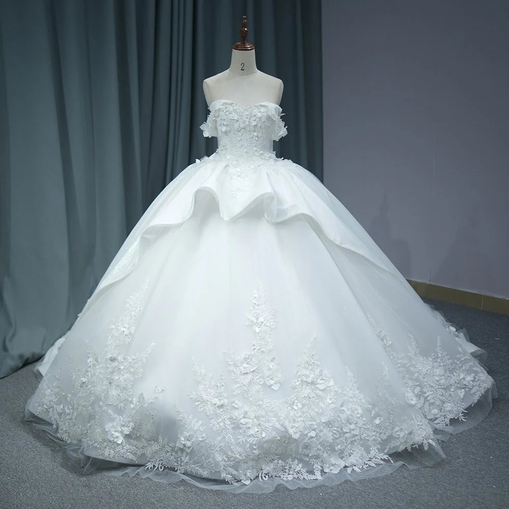 Mychicdress Princess White Lace Quinceanera Dress 3D Flowers Sweet 15 Dress