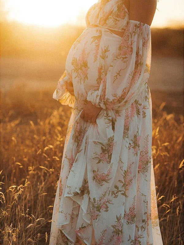 Print Chiffon Maternity Photoshoot Dress Maxi Dress Mychicdress
