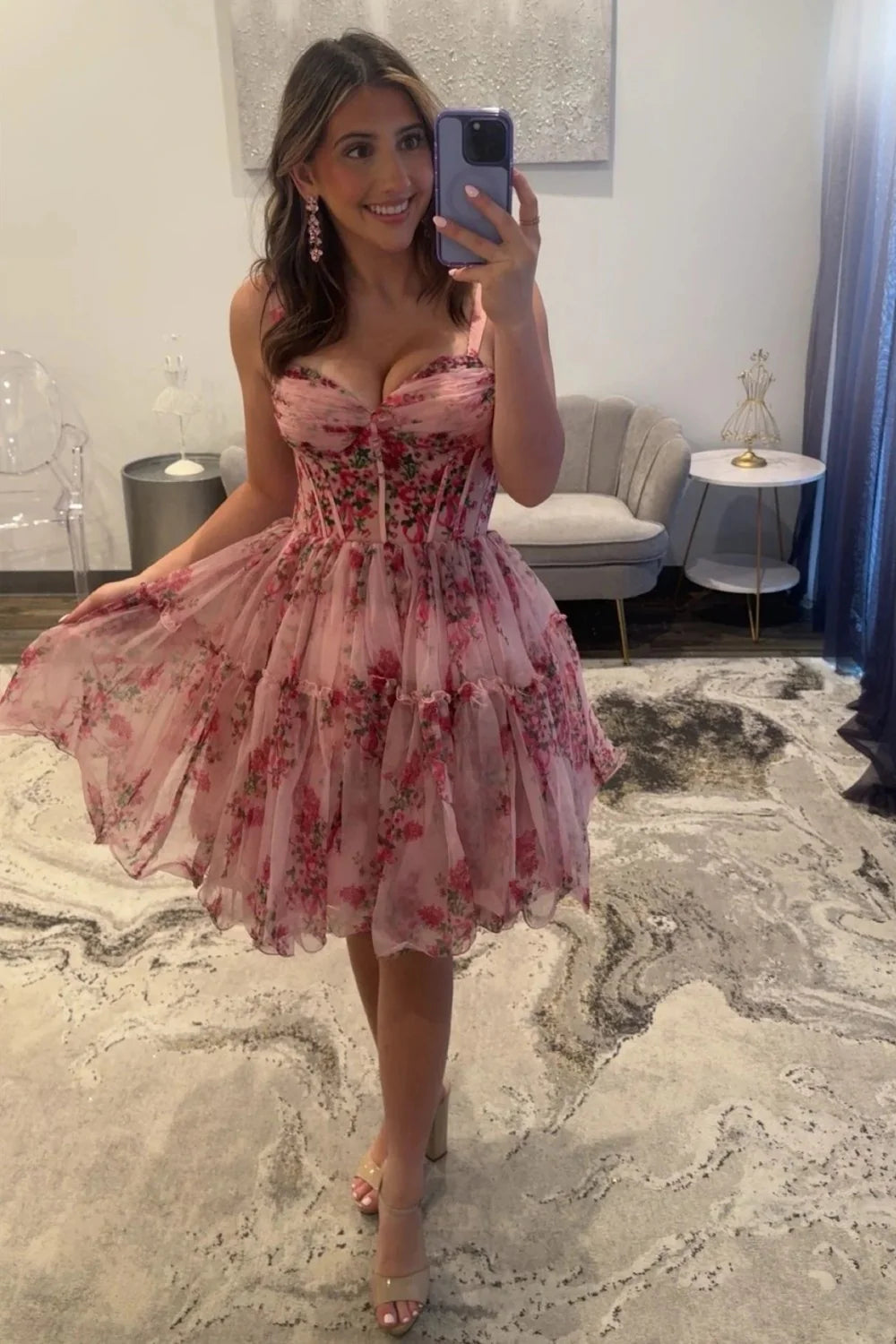 Print  A-Line Floral Homecoming Dress Mychicdress