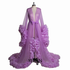 Puffy rosa tule maternidade sessão de fotos mulheres noite robe sleepwear vestido