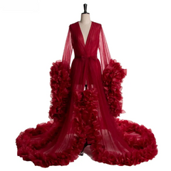 Puffy rosa tule maternidade sessão de fotos mulheres noite robe sleepwear vestido
