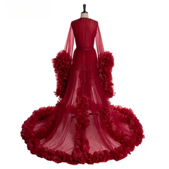 Puffy rosa tule maternidade sessão de fotos mulheres noite robe sleepwear vestido